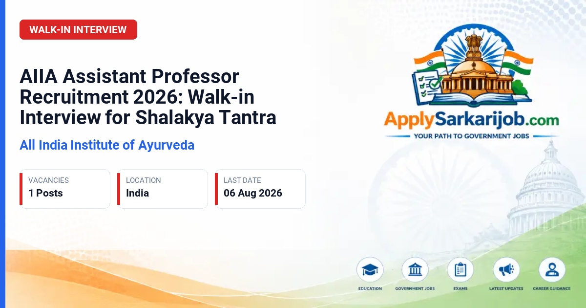 All India Institute of Ayurveda (AIIA) - Assistant Professor (Shalakya Tantra) Official Notification Poster & Schedule