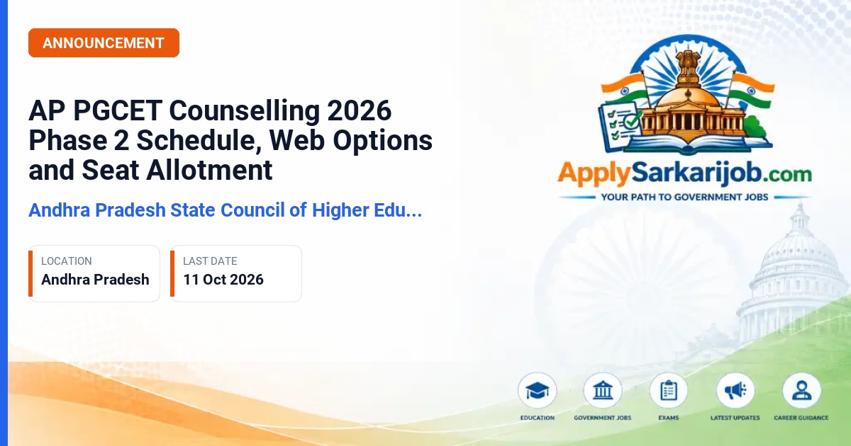 Andhra Pradesh State Council of Higher Education (APSCHE) - Post Graduate Common Entrance Test Counselling Official Notification Poster & Schedule