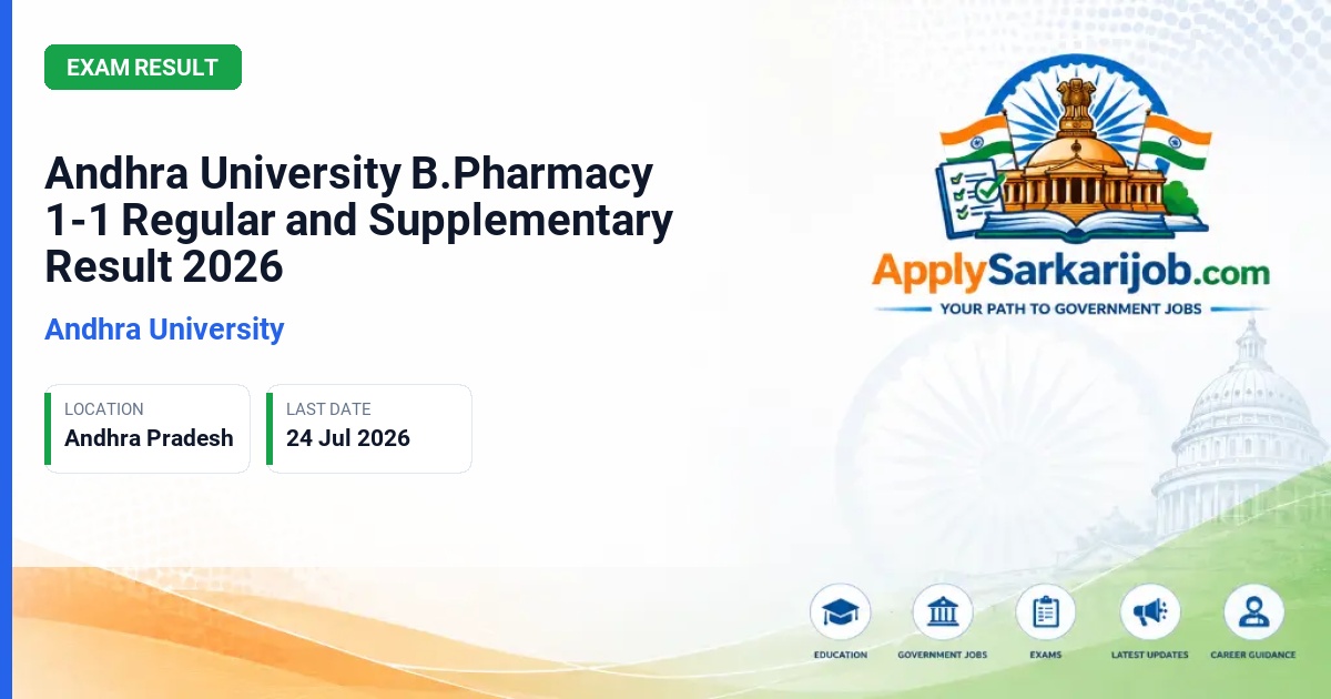 Andhra University - Andhra University B.Pharmacy 1-1 Regular and Supplementary Result 2026 Official Notification Poster & Schedule