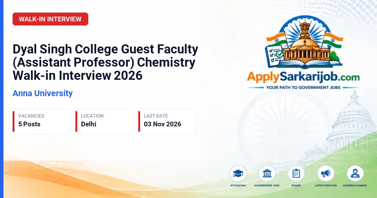 Anna University - Guest Faculty (Assistant Professor) - Chemistry Official Notification Poster & Schedule