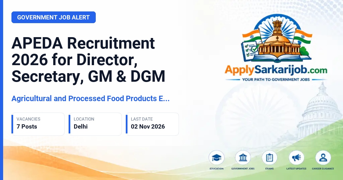 Agricultural and Processed Food Products Export Development Authority (APEDA) - Director, Secretary, General Manager, Deputy General Manager Official Notification Poster & Schedule