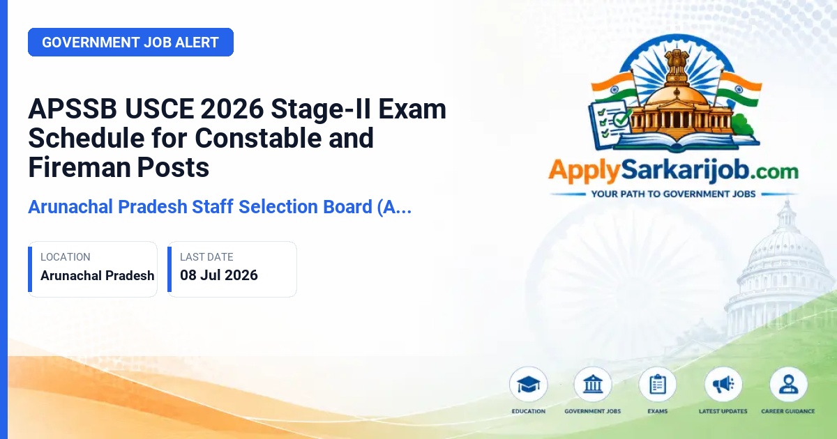 Arunachal Pradesh Staff Selection Board (APSSB) - Constable, Fireman, and Special Tiger Guard Official Notification Poster & Schedule