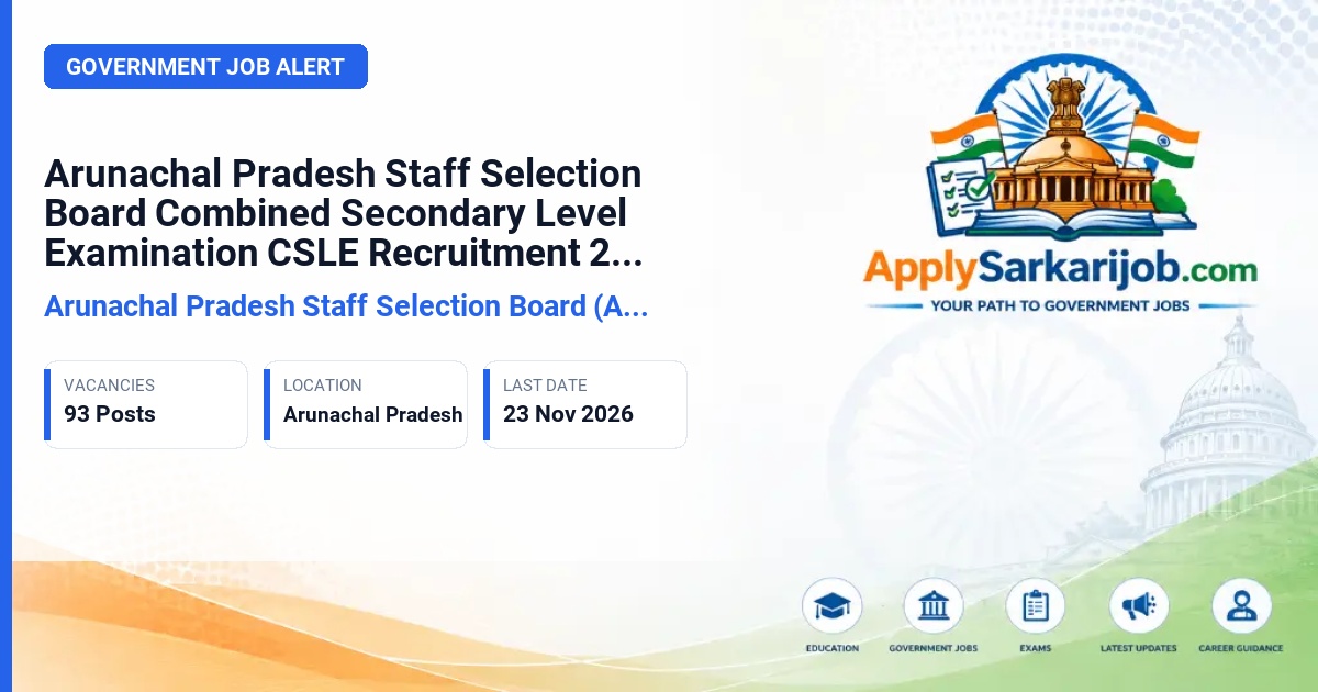 Arunachal Pradesh Staff Selection Board (APSSB) - Multi Tasking Staff (MTS) Official Notification Poster & Schedule