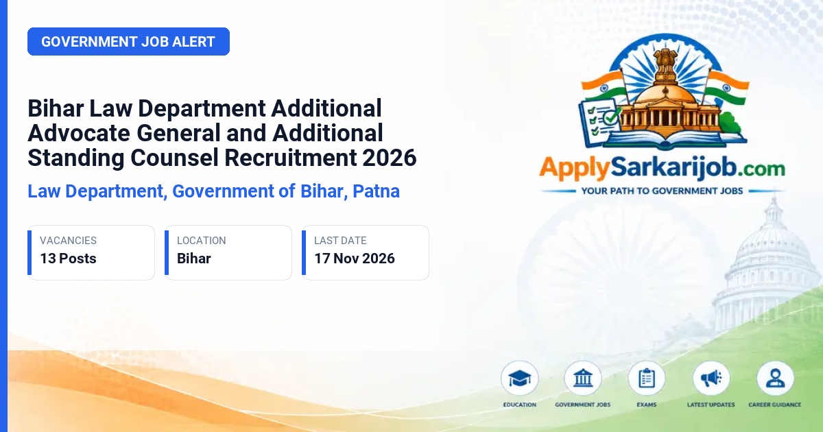 Law Department, Government of Bihar, Patna - Additional Advocate General and Additional Standing Counsel Official Notification Poster & Schedule