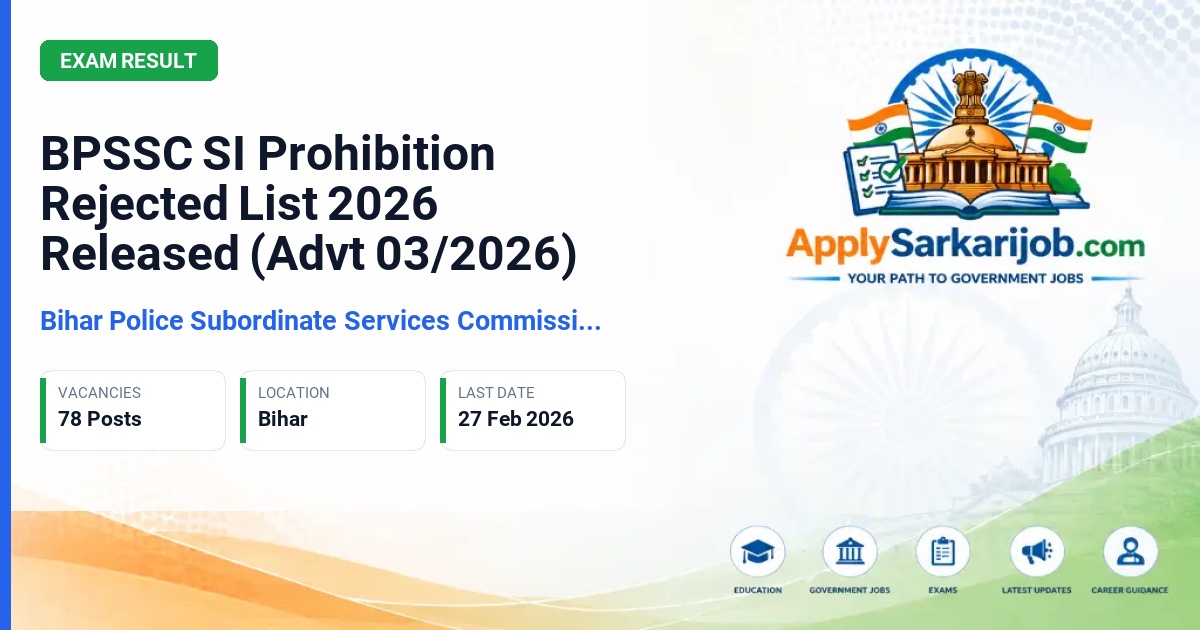Bihar Police Subordinate Services Commission (BPSSC) - Sub-Inspector (SI) Prohibition Official Notification Poster & Schedule