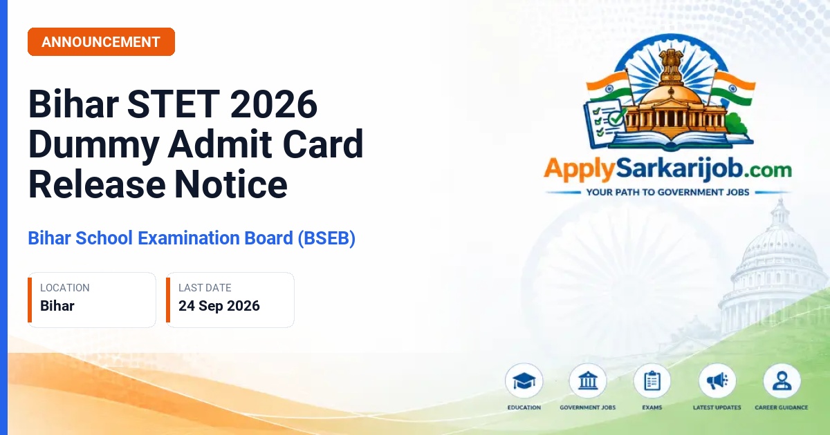 Bihar School Examination Board (BSEB) - Bihar State Teacher Eligibility Test (BSTET / STET 2026) Official Notification Poster & Schedule