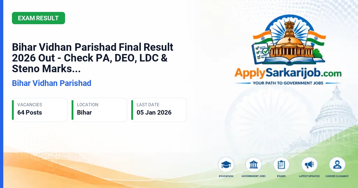 Bihar Vidhan Parishad - Personal Assistant, Data Entry Operator, Lower Division Clerk, Stenographer Official Notification Poster & Schedule