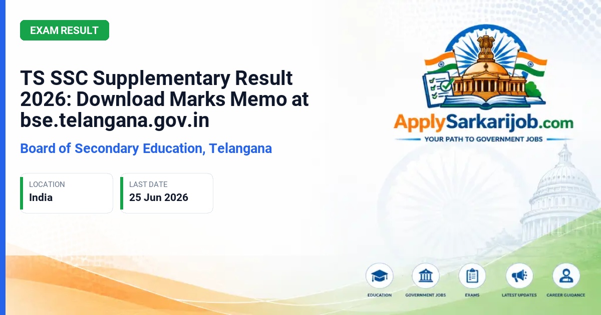 Directorate of Government Examinations, Telangana - TS SSC Supplementary Result 2026: Download Marks Memo at bse.telangana.gov.in Official Notification Poster & Schedule