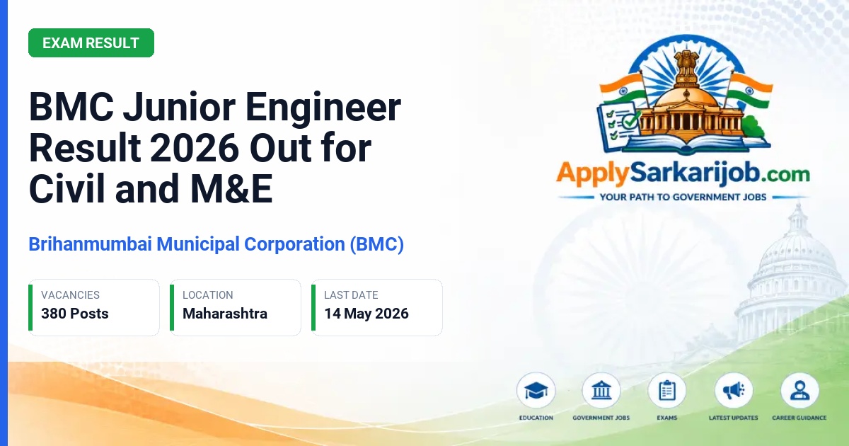 Brihanmumbai Municipal Corporation (BMC) - Junior Engineer (Civil) and Junior Engineer (M&E) Official Notification Poster & Schedule