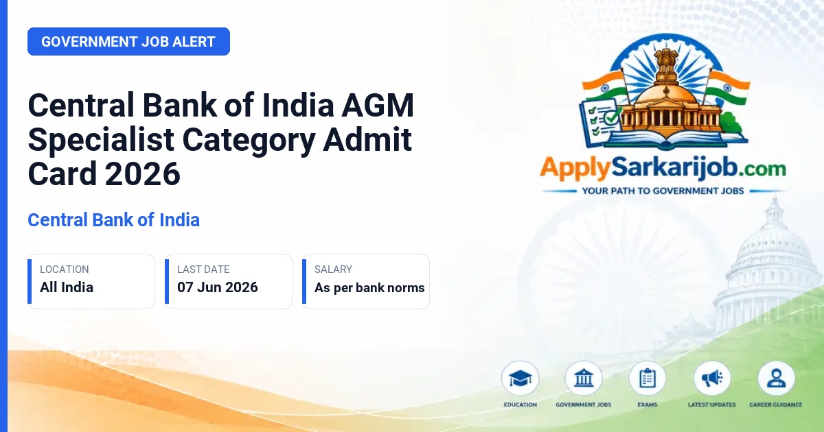 Central Bank of India - Assistant General Manager (Specialist Category) Official Notification Poster & Schedule