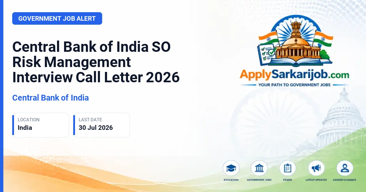 Central Bank of India - Specialist Officer (Risk Management) Official Notification Poster & Schedule