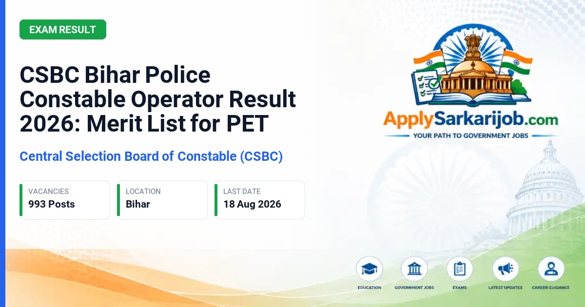 Central Selection Board of Constable (CSBC), Bihar - Constable (Operator) / Sipahi (Prachalak) Official Notification Poster & Schedule