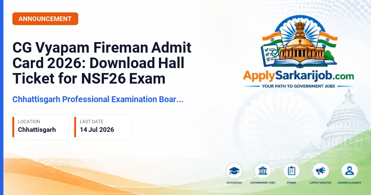 Office of the Chief Engineer, Water Resources Department, Chhattisgarh - Fireman (NSF26) Official Notification Poster & Schedule