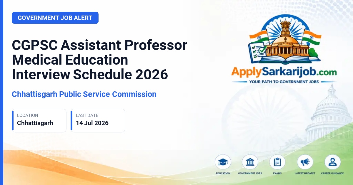 Chhattisgarh Public Service Commission (CGPSC) - Assistant Professor (Thoracic Surgery - Cardiac Anaesthesia) Official Notification Poster & Schedule