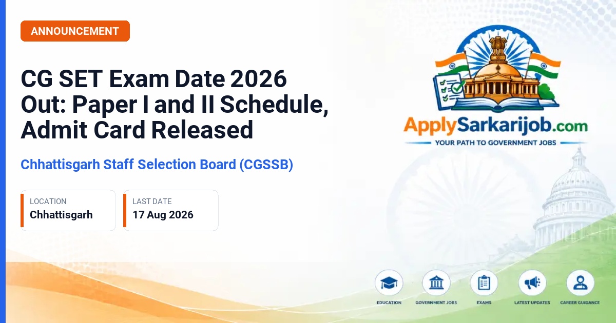 Chhattisgarh Staff Selection Board (CGSSB) - State Eligibility Test (Assistant Professor eligibility) Official Notification Poster & Schedule