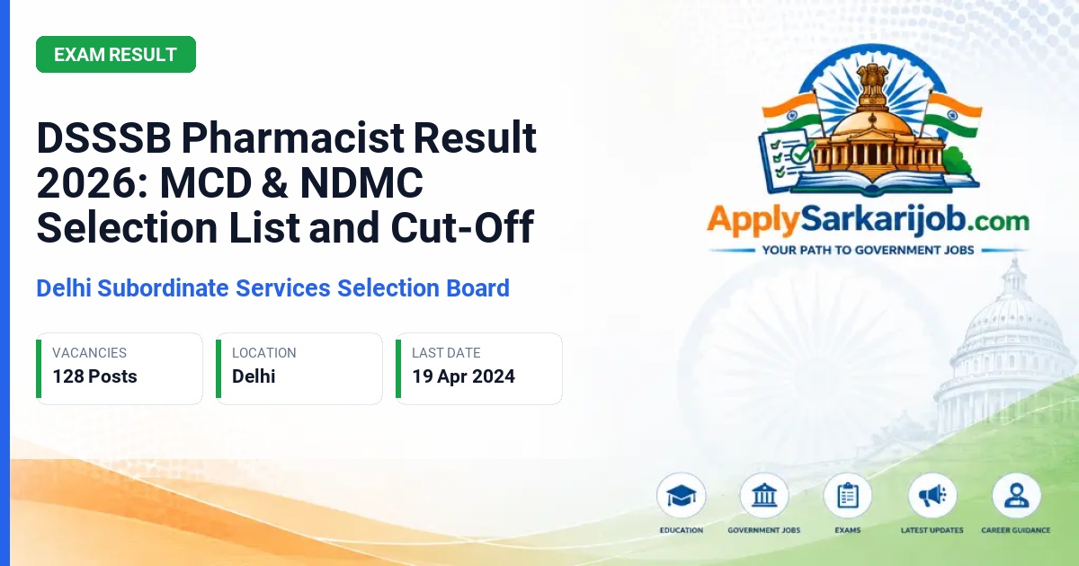 Delhi Subordinate Services Selection Board (DSSSB) - Pharmacist (Dispenser/Allopathic) Official Notification Poster & Schedule