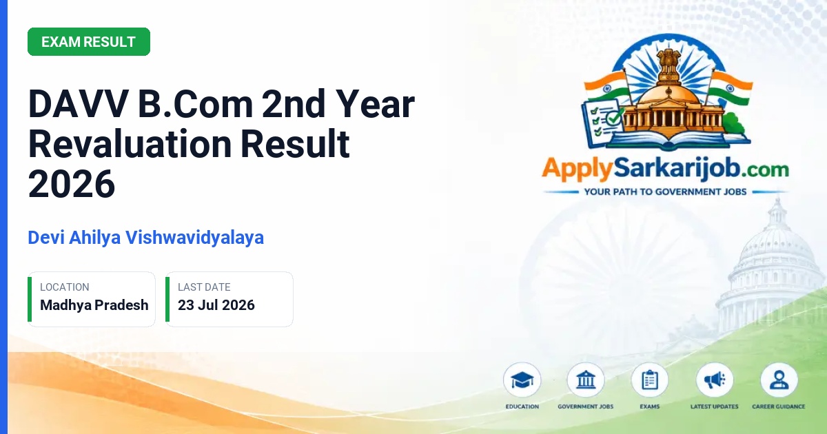 Devi Ahilya Vishwavidyalaya (DAVV) - DAVV B.Com 2nd Year Revaluation Result 2026 Official Notification Poster & Schedule