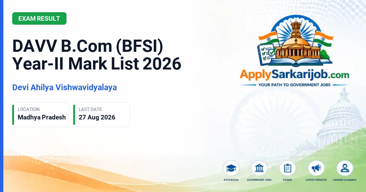 Devi Ahilya Vishwavidyalaya (DAVV) - DAVV B.Com (BFSI) Year-II Mark List 2026 Official Notification Poster & Schedule