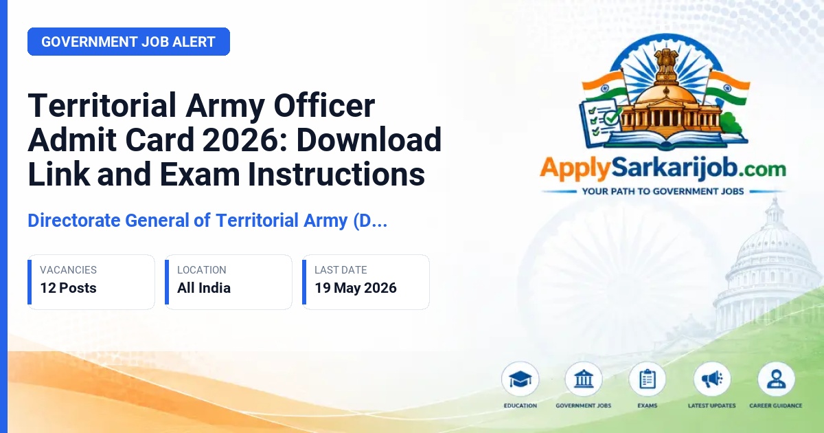 Territorial Army - Territorial Army Officer (Lieutenant) Official Notification Poster & Schedule