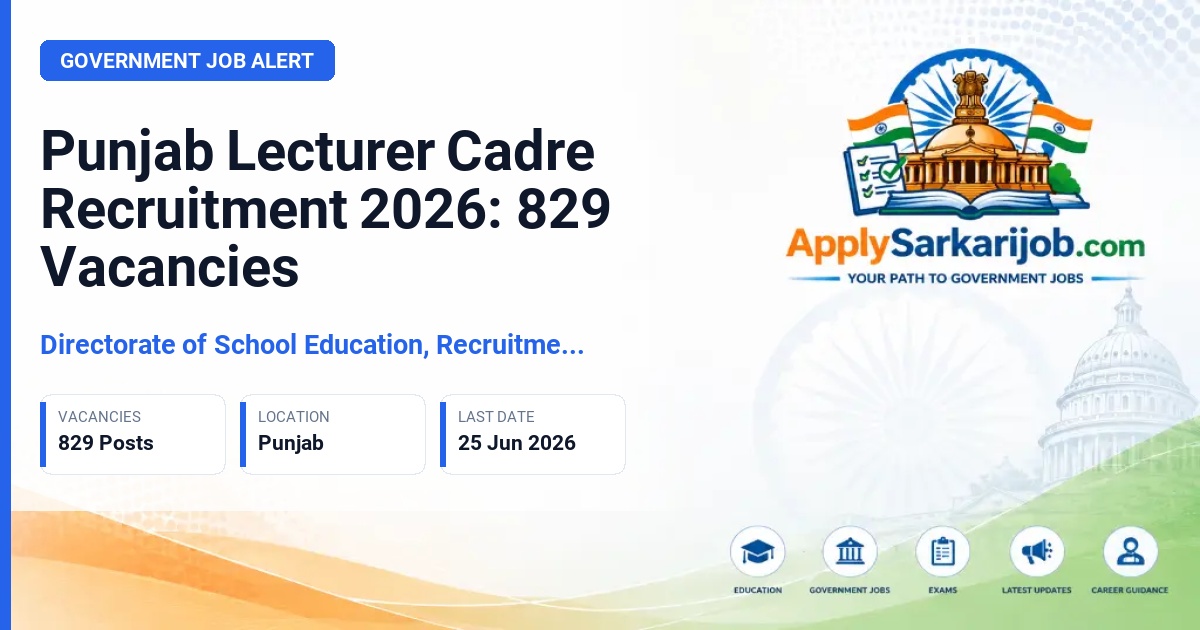 Directorate of School Education, Recruitment Directorate, Punjab - Lecturer / Subject Teacher Official Notification Poster & Schedule