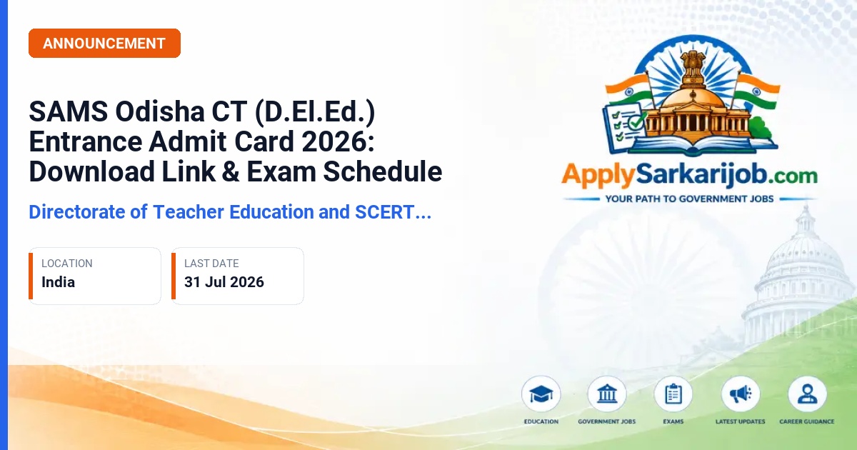 Department of Higher Education, Government of Odisha - D.El.Ed. Course Admission Official Notification Poster & Schedule