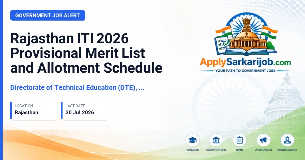 Directorate of Technical Education (DTE), Rajasthan - ITI Admission 2026 Official Notification Poster & Schedule
