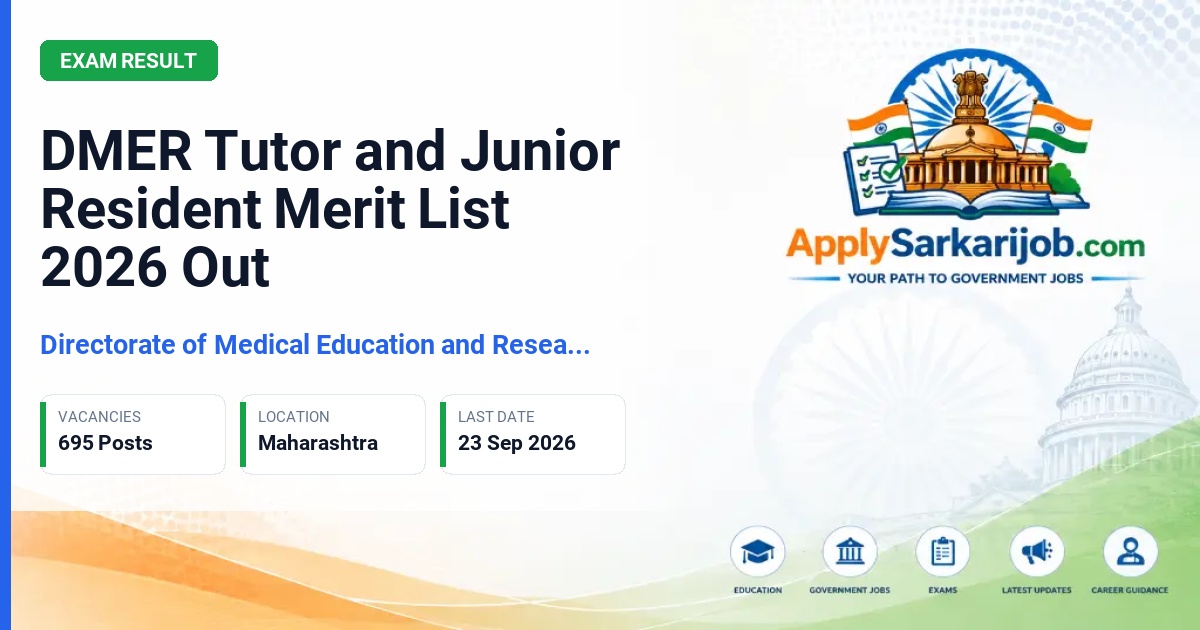 Directorate of Medical Education and Research (DMER), Mumbai, Government of Maharashtra - Tutor/Demonstrator and Junior Resident (Non-Academic) Official Notification Poster & Schedule