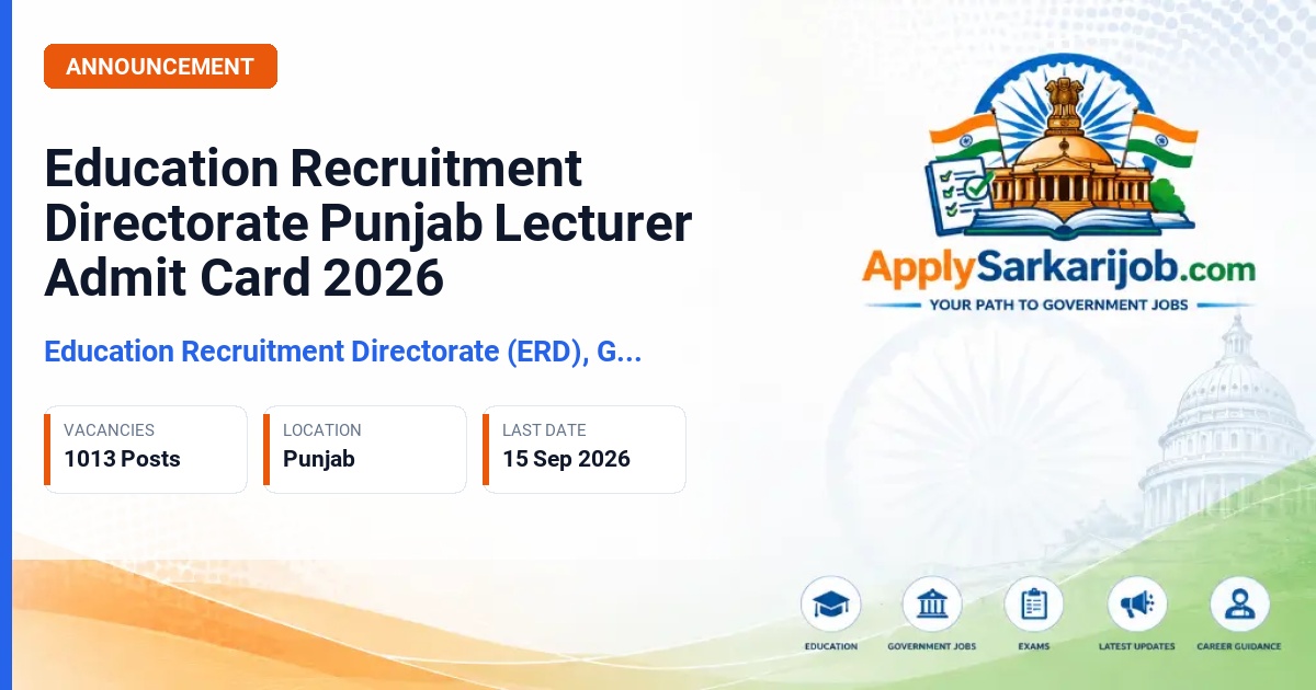 Education Recruitment Directorate (ERD), Govt. of Punjab - Lecturer (Group B) Official Notification Poster & Schedule