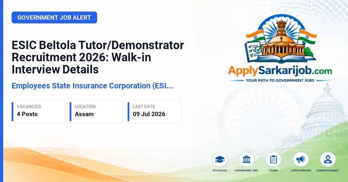 Employees' State Insurance Corporation (ESIC) - Tutor/Demonstrator Official Notification Poster & Schedule