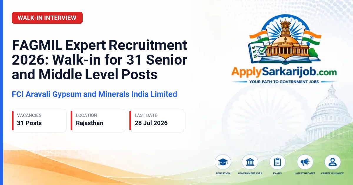 FCI Aravali Gypsum and Minerals India Limited - Senior/Middle Level Expert Official Notification Poster & Schedule