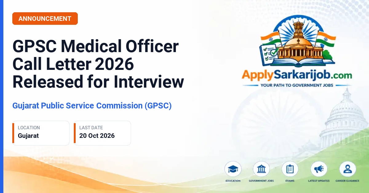 Gujarat Public Service Commission (GPSC) - Medical Officer, Class-2 Official Notification Poster & Schedule