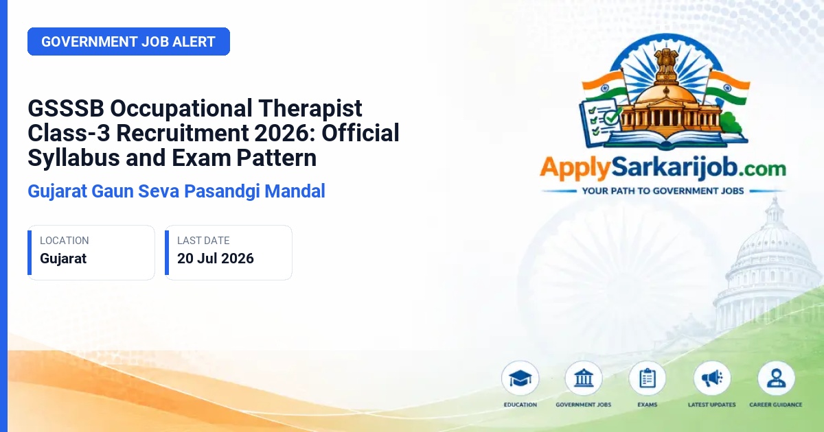 Gujarat Subordinate Service Selection Board (GSSSB) - Occupational Therapist, Class-3 Official Notification Poster & Schedule