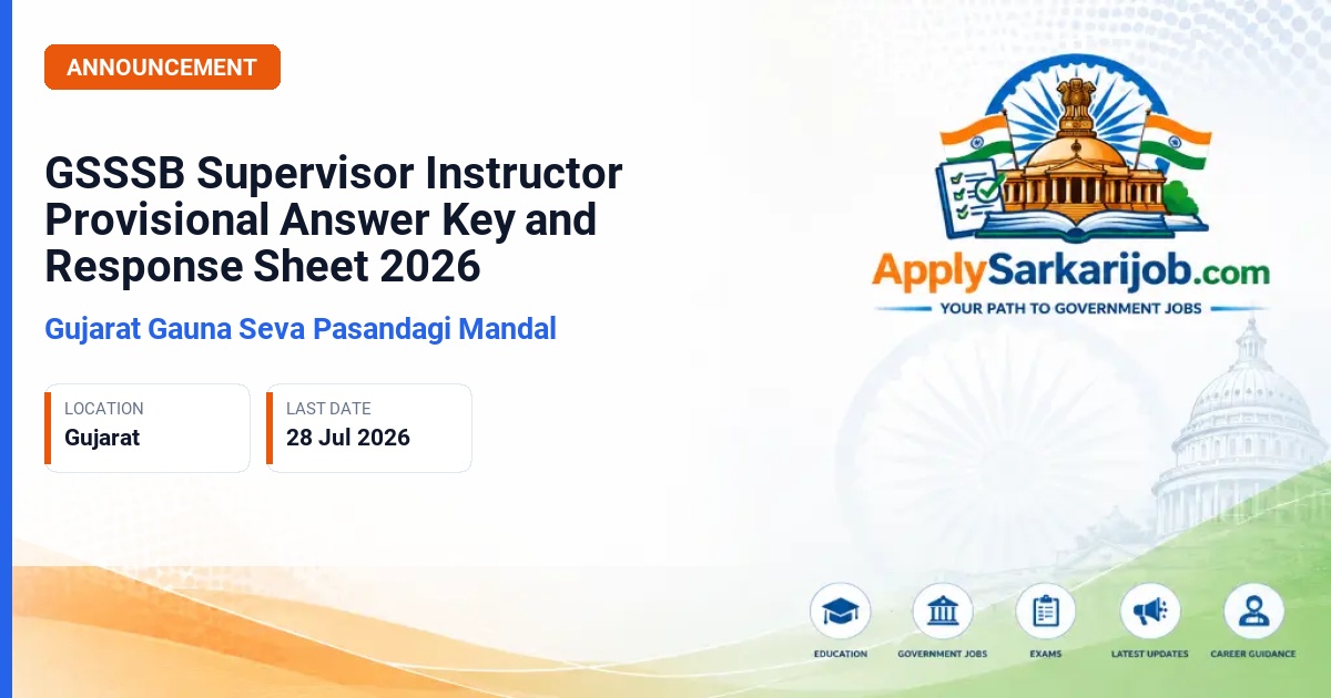 Gujarat Subordinate Service Selection Board (GSSSB) - Supervisor Instructor Official Notification Poster & Schedule