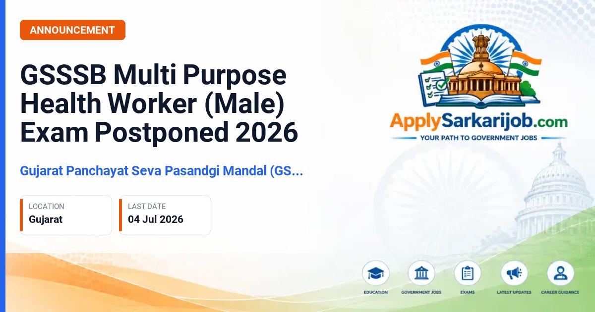 Gujarat Subordinate Service Selection Board (GSSSB) - Multi Purpose Health Worker (Male), Class-3 Official Notification Poster & Schedule