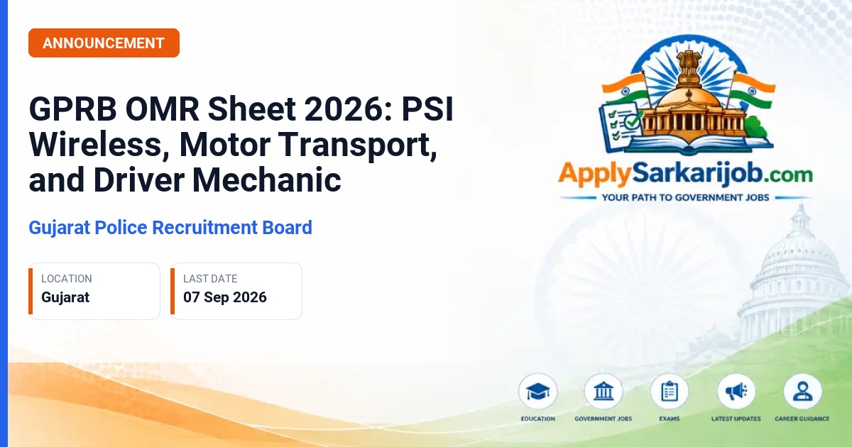 Gujarat Police Recruitment Board - PSI Wireless, PSI Motor Transport, Head Constable Driver Mechanical Official Notification Poster & Schedule