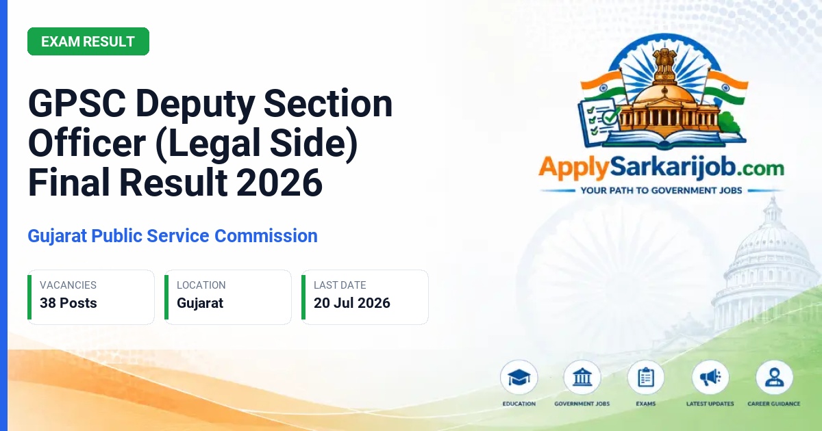 Gujarat Public Service Commission (GPSC) - Deputy Section Officer (Legal Side), Class-III Official Notification Poster & Schedule