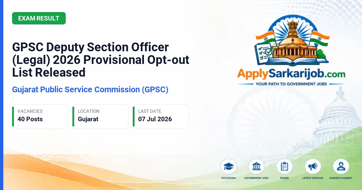 Gujarat Public Service Commission (GPSC) - Deputy Section Officer (Legal Branch), Class-3 Official Notification Poster & Schedule