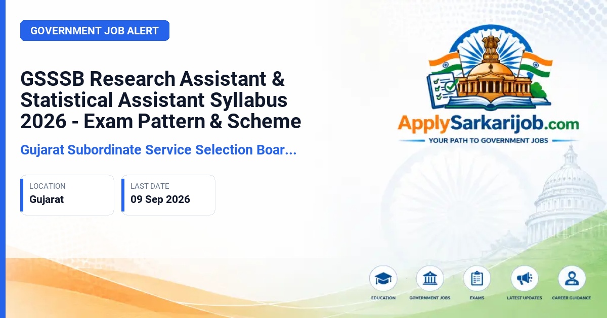 Gujarat Subordinate Service Selection Board (GSSSB) - Research Assistant, Statistical Assistant Official Notification Poster & Schedule