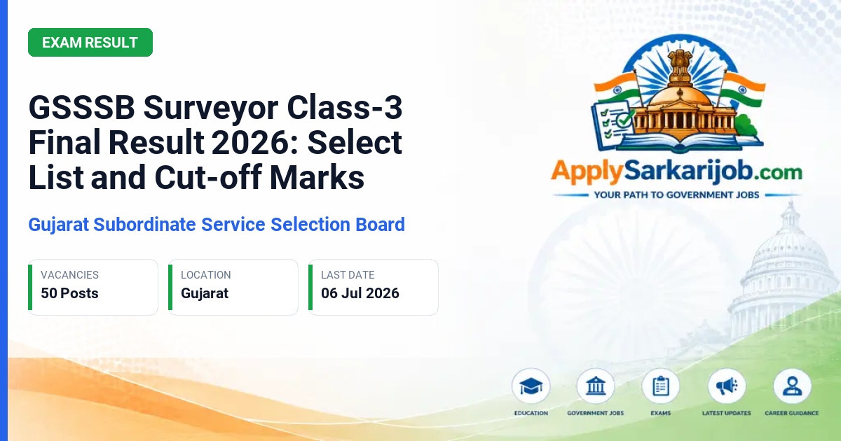 Gujarat Subordinate Service Selection Board (GSSSB) - Surveyor, Class-3 Official Notification Poster & Schedule