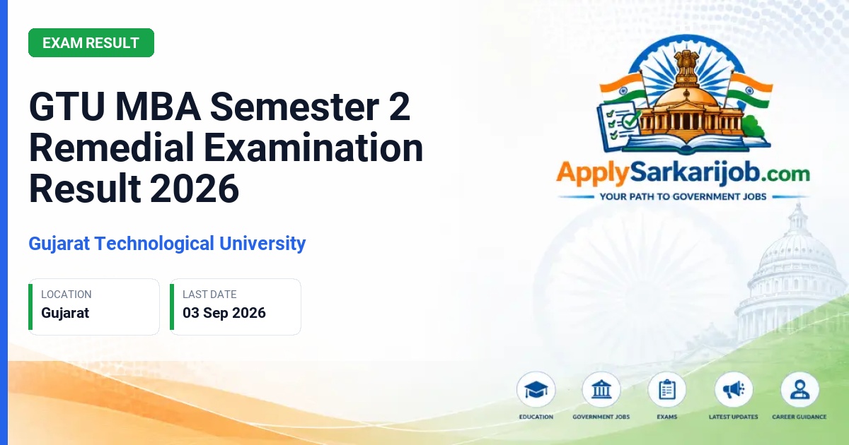 Gujarat Technological University - GTU MBA Semester 2 Remedial Examination Result 2026 Official Notification Poster & Schedule