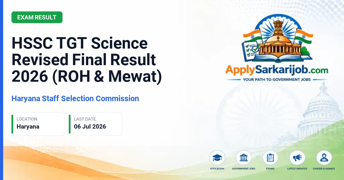 Haryana Staff Selection Commission (HSSC) - TGT Science (ROH & Mewat Cadre) Official Notification Poster & Schedule