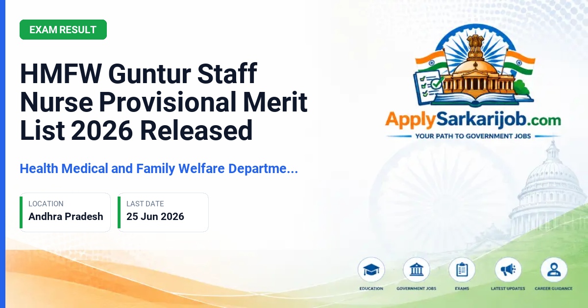 Health Medical and Family Welfare Department (HMFW) Guntur - Staff Nurse Official Notification Poster & Schedule