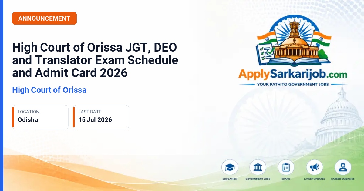 High Court of Orissa - Junior Grade Typist / Data Entry Operator and Translator Official Notification Poster & Schedule