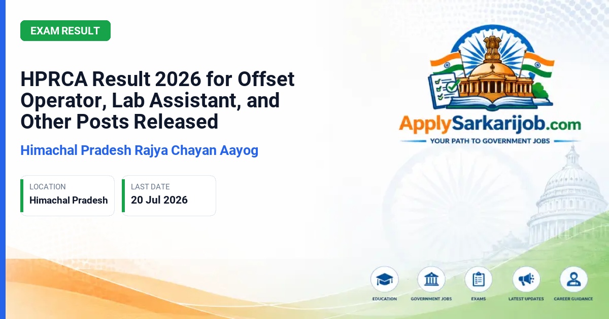 Himachal Pradesh Rajya Chayan Aayog (HPRCA) - Offset Operator, Laboratory Assistant, Photo Type Setter Operator, Fly Boy Official Notification Poster & Schedule