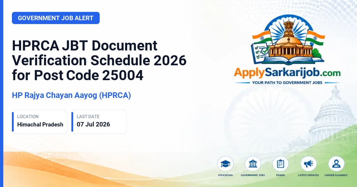 Himachal Pradesh Rajya Chayan Aayog (HPRCA) - Junior Basic Teacher (JBT) Official Notification Poster & Schedule