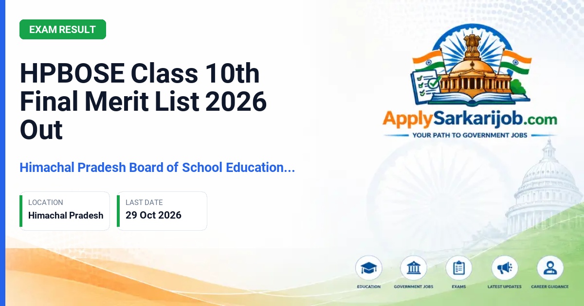 Himachal Pradesh Board of School Education (HPBOSE) - Class 10 Annual Examination Merit List Official Notification Poster & Schedule