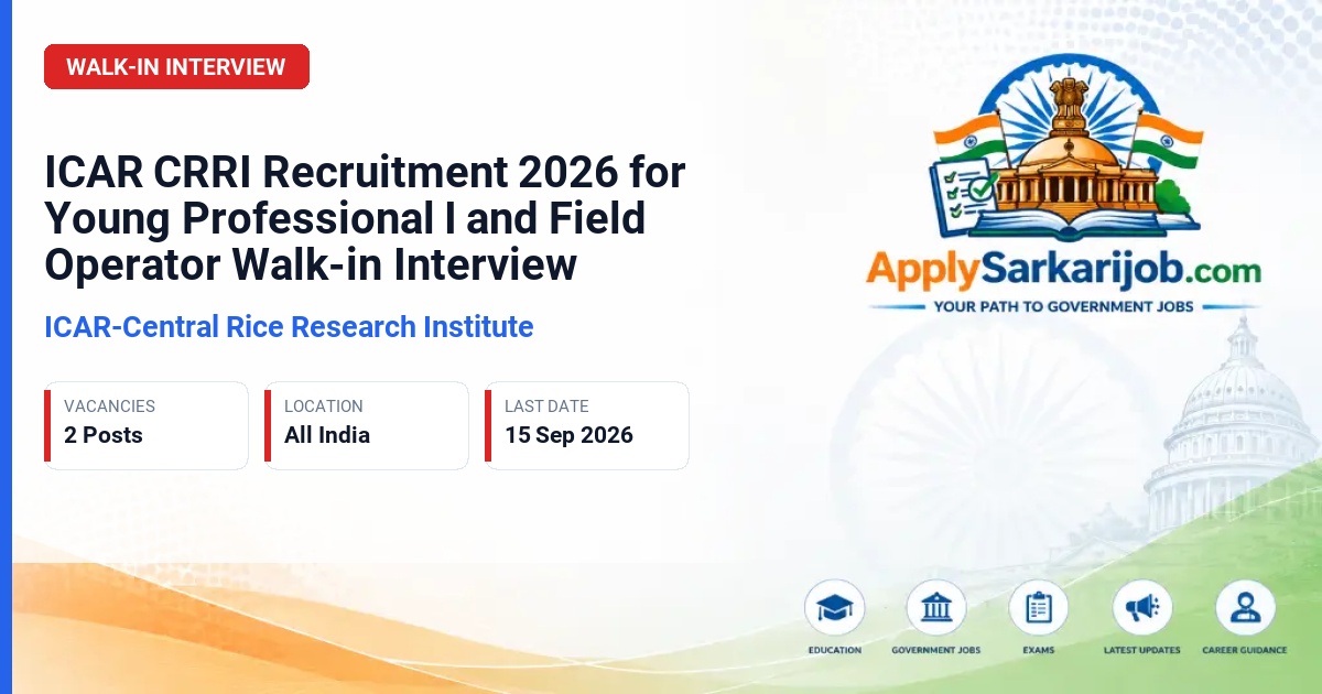 ICAR-Central Rice Research Institute - Young Professional-I (YP-I) and Field Operator (FO) Official Notification Poster & Schedule