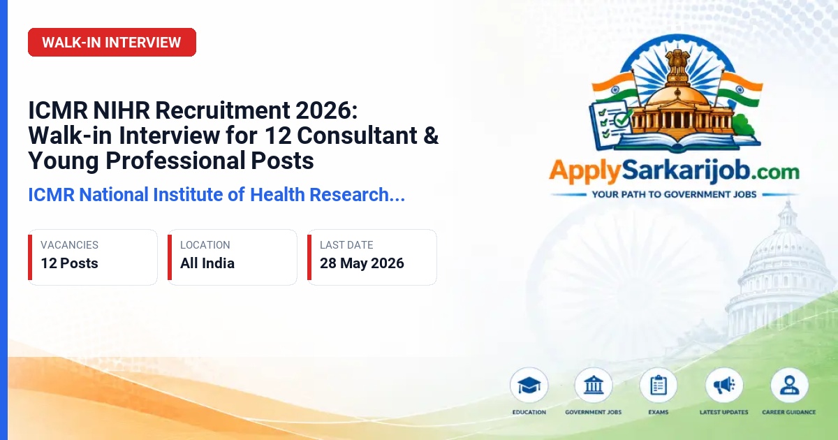 ICMR National Institute of Health Research (ICMR NIHR) - Junior Consultant, Young Professional Official Notification Poster & Schedule