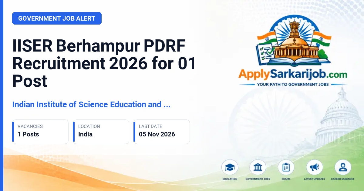 Indian Institute of Science Education and Research Berhampur (Office of Dean, Faculty Affairs) - Post-Doctoral Research Fellow Official Notification Poster & Schedule