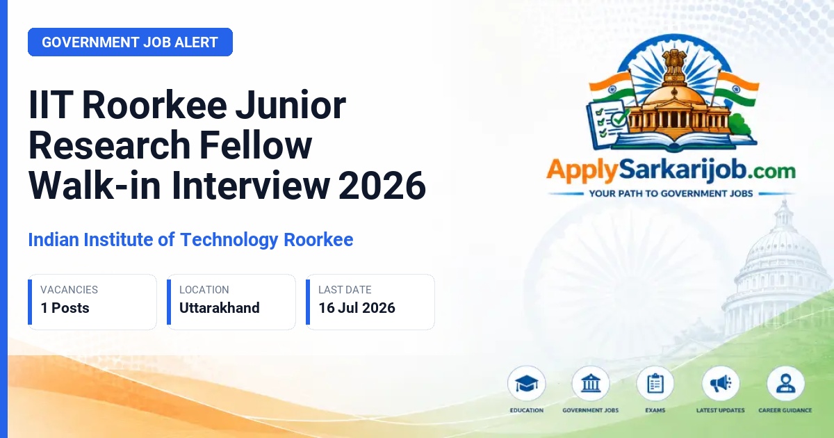 Indian Institute of Technology Roorkee (IIT Roorkee) - Junior Research Fellow Official Notification Poster & Schedule